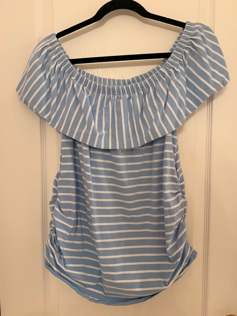 Blue & White Striped Off-Shoulder Tunic